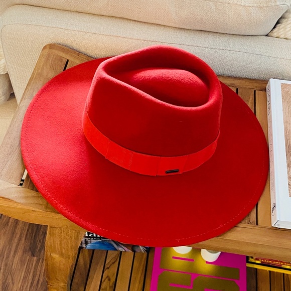 BRIXTON Structured Fedora Red Rancher Hat 100% Wool Can Be UNISEX  Size M - Picture 5 of 12